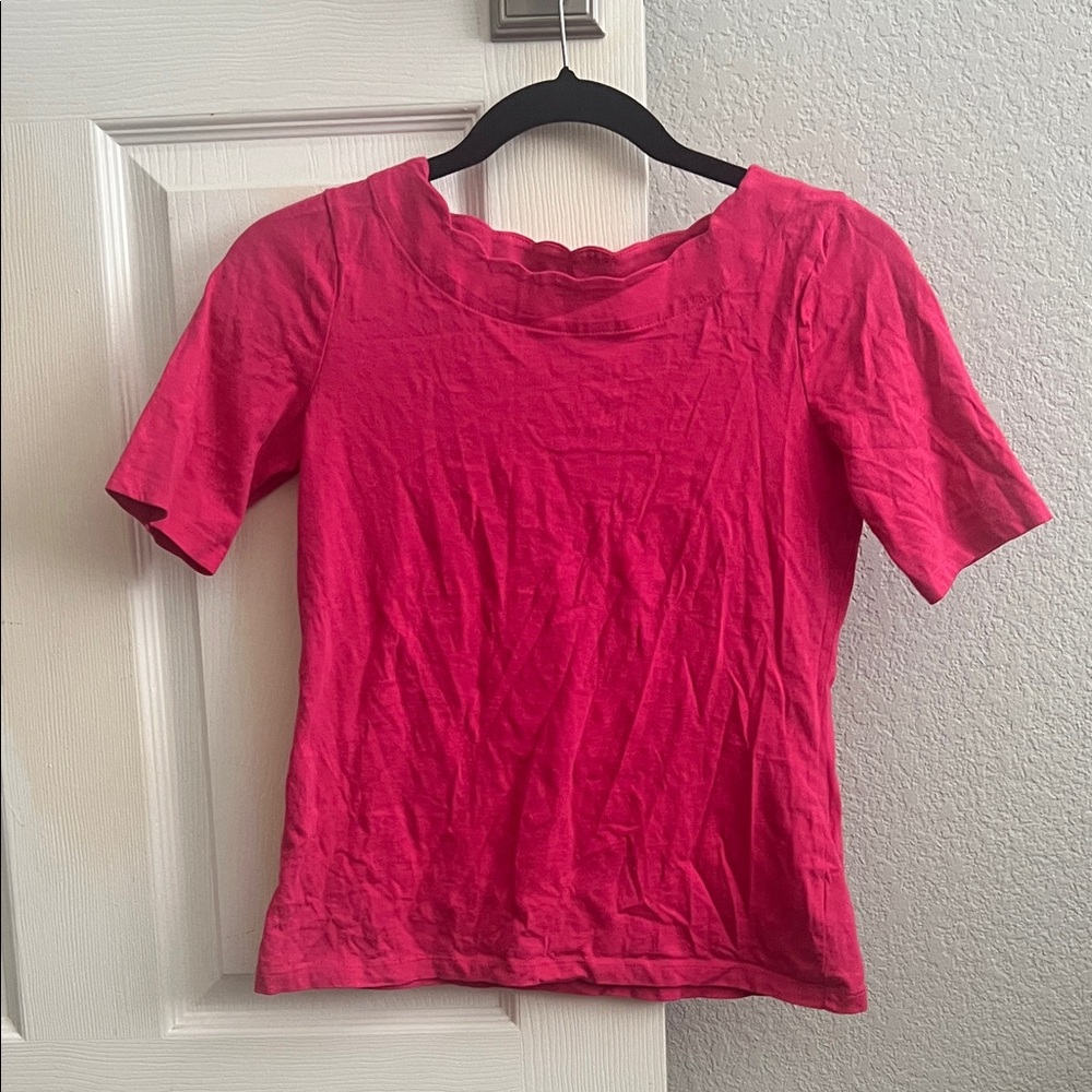 Talbots Vibrant Pink Scalloped Neck Top